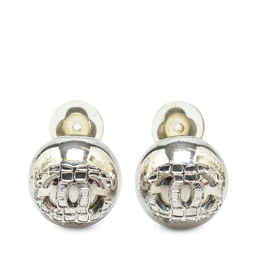 CHANEL Silver Logo Earrings